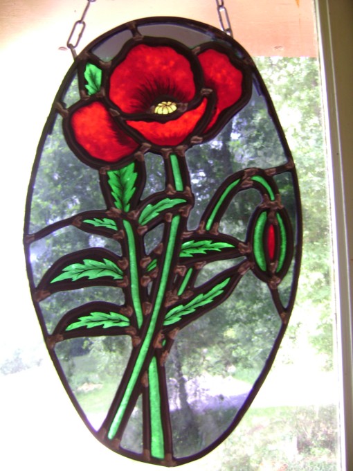 Coquelicot vitrail traditionnel -peinture sur verre